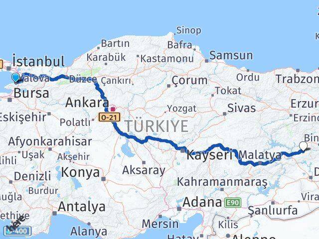 Yalova Palu Elazığ Arası Kaç Km - Yol Haritası