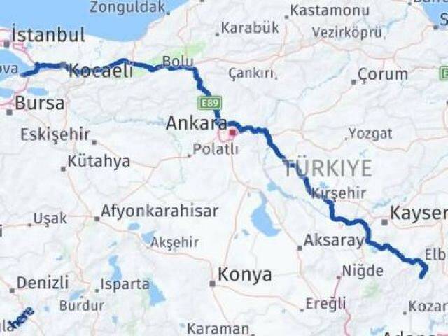 Yalova Saimbeyli Adana Arası Kaç Km - Yol Haritası
