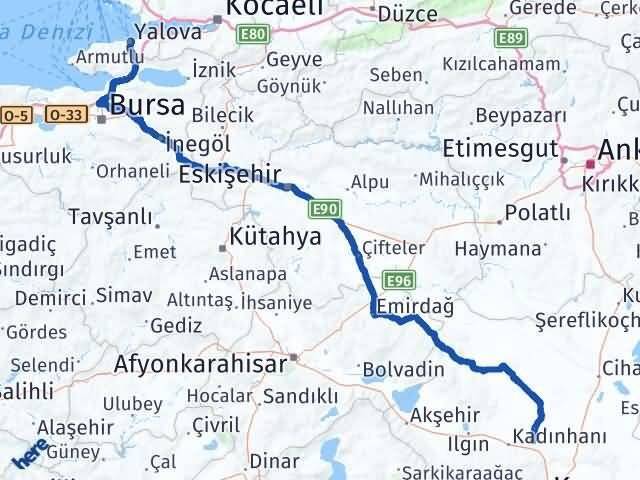 Yalova Sarayönü Konya Arası Kaç Km - Yol Haritası