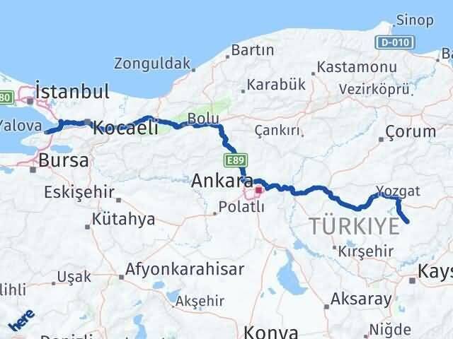 Yalova Sarıkaya Yozgat Arası Kaç Km - Yol Haritası