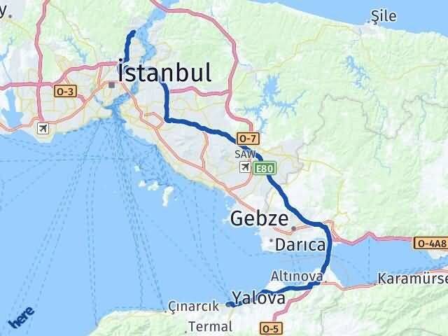 Yalova Sarıyer İstanbul Arası Kaç Km - Yol Haritası