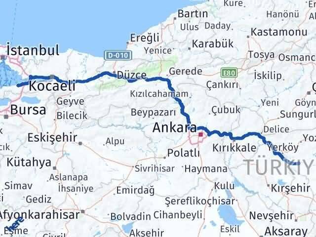 Yalova Şefaatli Yozgat Arası Kaç Km - Yol Haritası