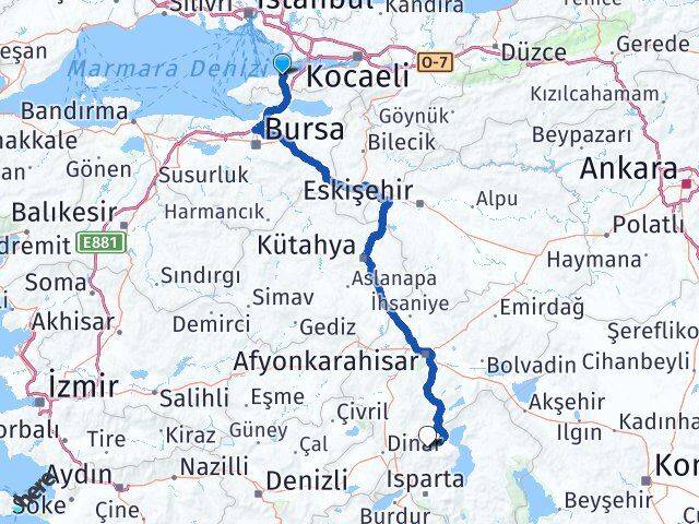 Yalova Senirkent Isparta Arası Kaç Km - Yol Haritası