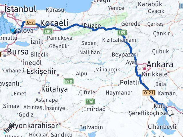 Yalova Şereflikoçhisar Ankara Arası Kaç Km - Yol Haritası