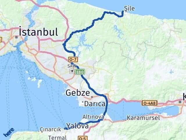 Yalova Şile İstanbul Arası Kaç Km - Yol Haritası
