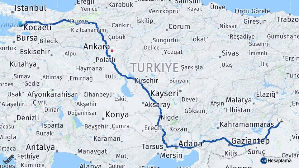 Yalova Siverek Şanlıurfa Arası Kaç Km - Yol Haritası