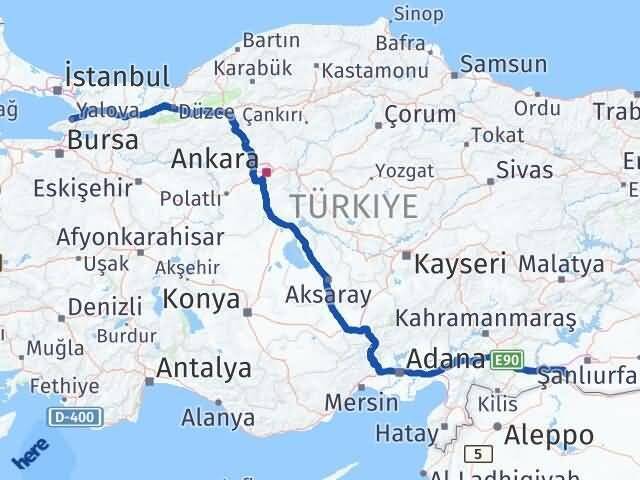 Yalova Suruç Şanlıurfa Arası Kaç Km - Yol Haritası