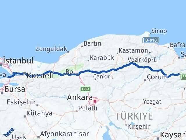 Yalova Taşova Amasya Arası Kaç Km - Yol Haritası