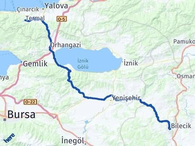 Yalova Termal Bilecik Arası Kaç Km - Yol Haritası