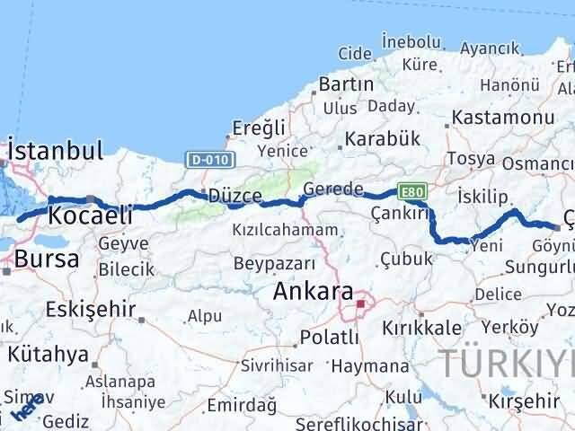 Yalova Termal Çorum Arası Kaç Km - Yol Haritası