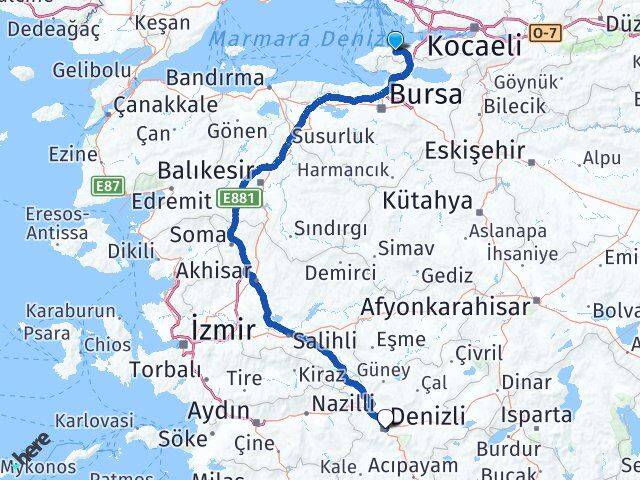 Yalova Termal Denizli Arası Kaç Km - Yol Haritası