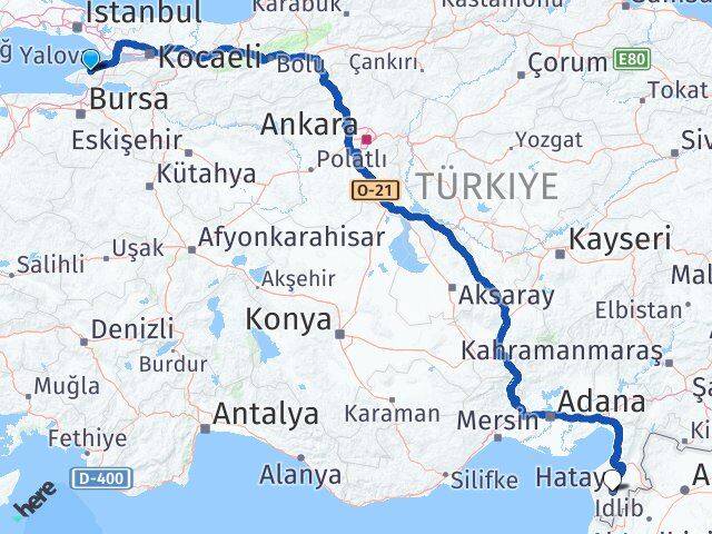 Yalova Termal Hatay Arası Kaç Km - Yol Haritası
