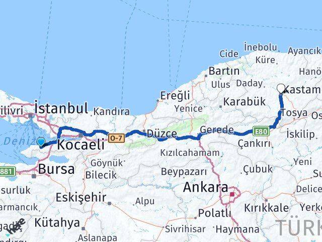 Yalova Termal Kastamonu Arası Kaç Km - Yol Haritası