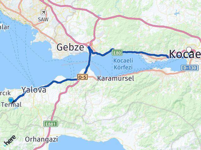 Yalova Termal Kocaeli Arası Kaç Km - Yol Haritası