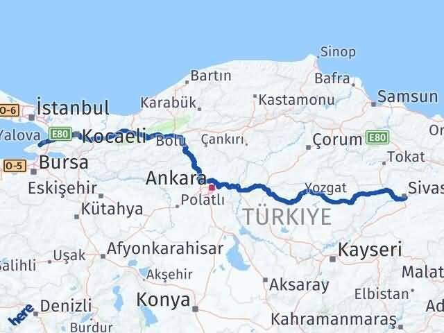 Yalova Termal Sivas Arası Kaç Km - Yol Haritası