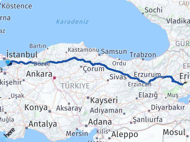 Yalova Tutak Ağrı Arası Kaç Km - Yol Haritası