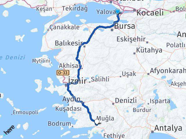 Yalova Ula Muğla Arası Kaç Km - Yol Haritası