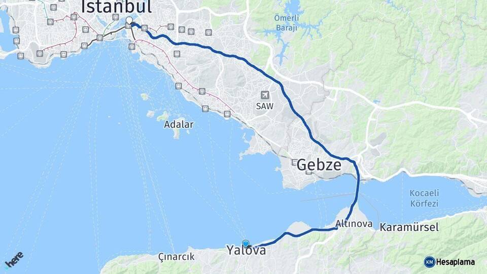 Yalova Üsküdar İstanbul Arası Kaç Km - Yol Haritası