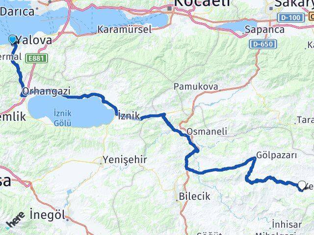 Yalova Yenipazar Bilecik Arası Kaç Km - Yol Haritası