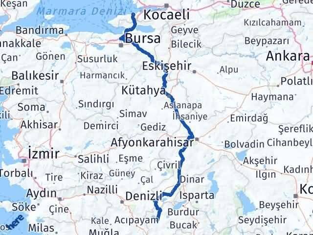 Yalova Yeşilova Burdur Arası Kaç Km - Yol Haritası