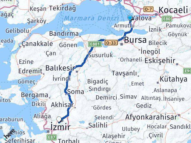 Yalova Yunusemre Manisa Arası Kaç Km - Yol Haritası