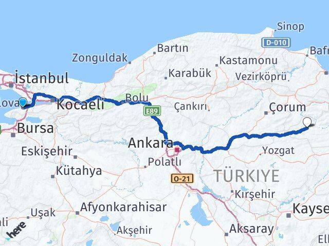 Yalova Zile Tokat Arası Kaç Km - Yol Haritası