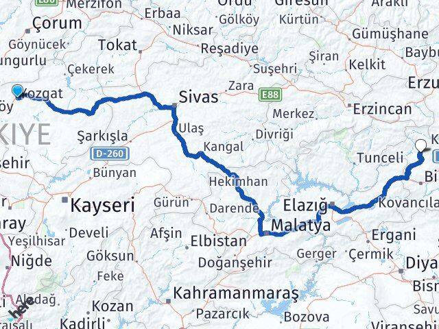 Yozgat Adaklı Bingöl Arası Kaç Km - Yol Haritası
