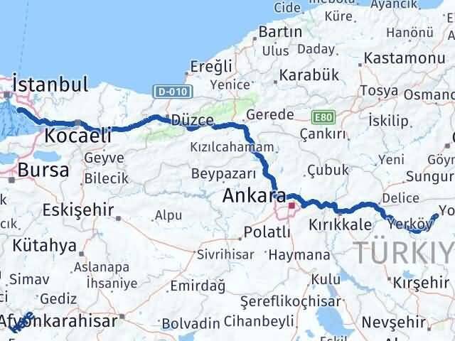 Yozgat Adalar İstanbul Arası Kaç Km - Yol Haritası