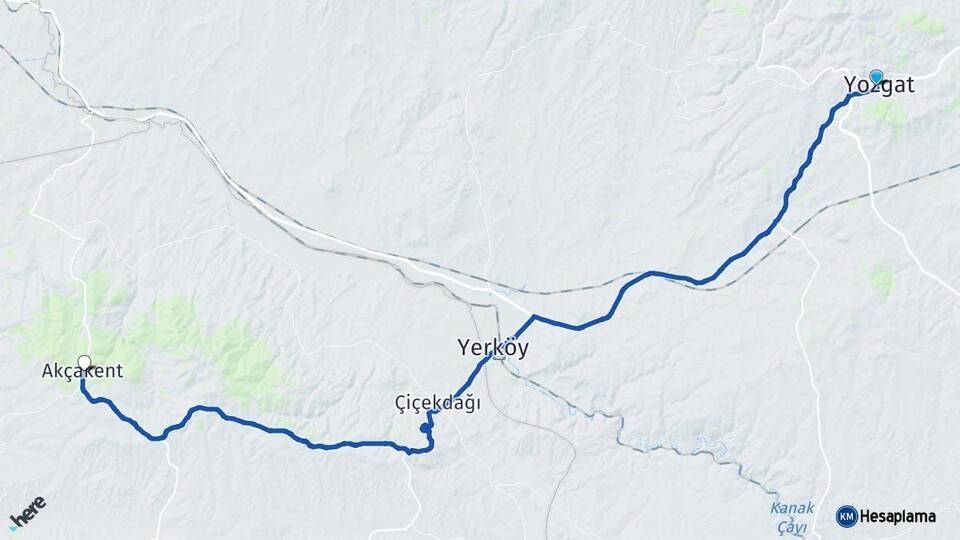 Yozgat Akçakent Kırşehir Arası Kaç Km - Yol Haritası