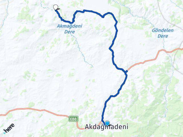 Yozgat Akdağmadeni Boyalık Akdağmadeni Arası Kaç Km - Yol Haritası