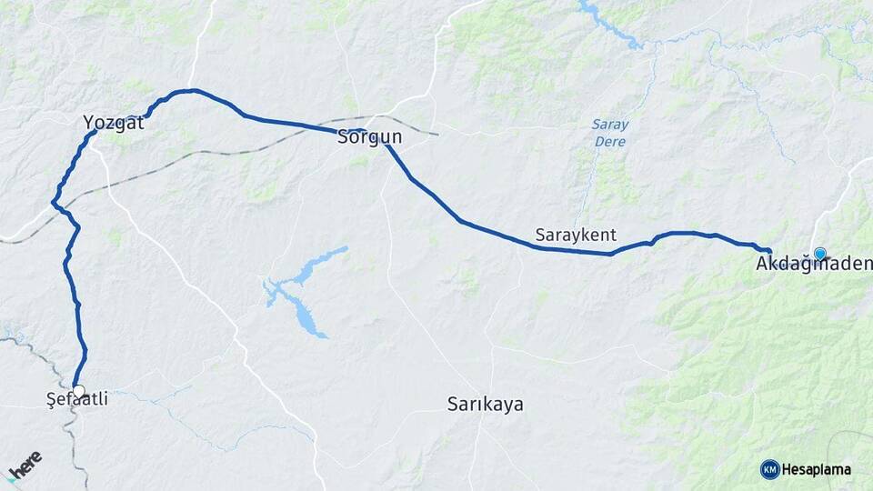 Yozgat Akdağmadeni Şefaatli Arası Kaç Km - Yol Haritası