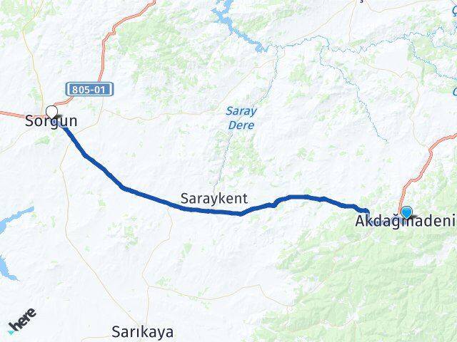 Yozgat Akdağmadeni Sorgun Arası Kaç Km - Yol Haritası