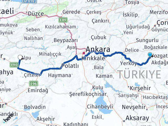 Yozgat Alpu Eskişehir Arası Kaç Km - Yol Haritası