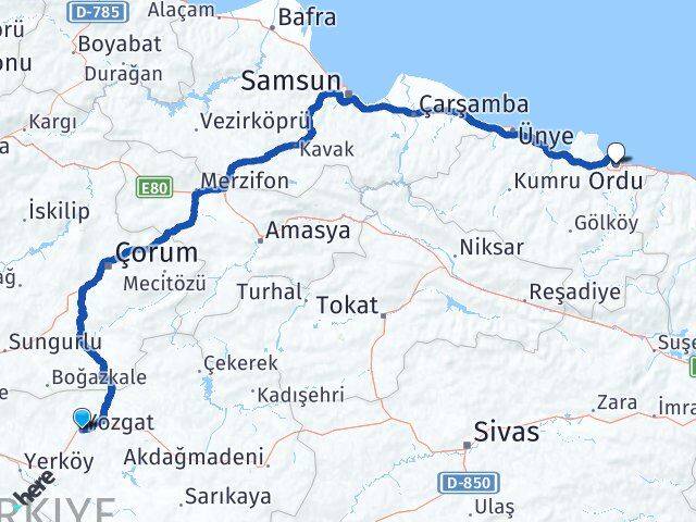 Yozgat Altınordu Arası Kaç Km - Yol Haritası