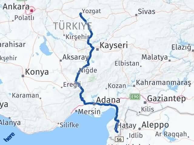 Yozgat Altınözü Hatay Arası Kaç Km - Yol Haritası