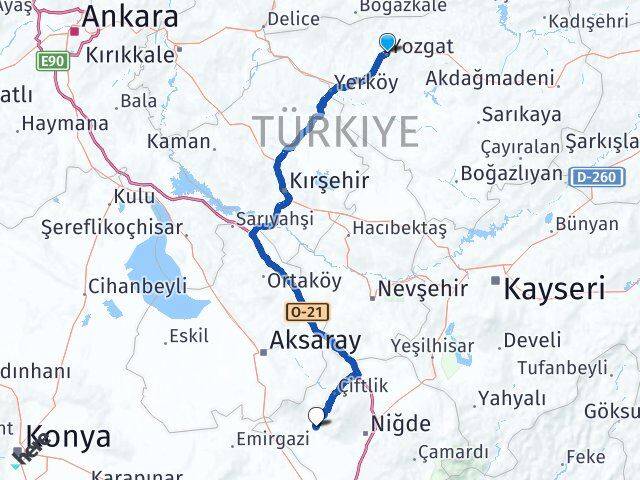 Yozgat Altunhisar Niğde Arası Kaç Km - Yol Haritası