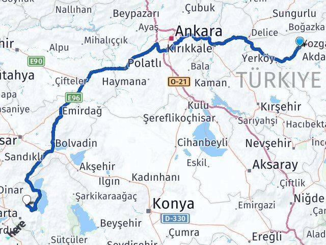 Yozgat Atabey Isparta Arası Kaç Km - Yol Haritası