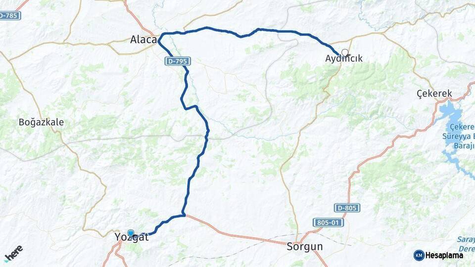 Yozgat Aydıncık Arası Kaç Km - Yol Haritası