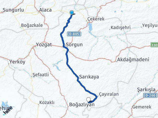Yozgat Aydıncık Çandır Arası Kaç Km - Yol Haritası