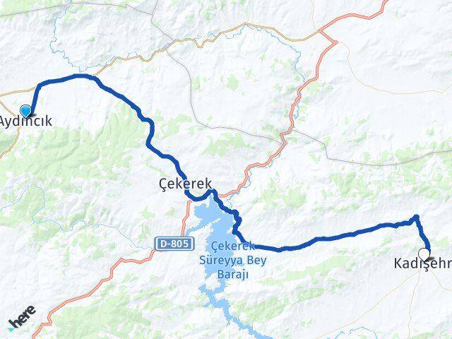 Yozgat Aydıncık Kadışehri Arası Kaç Km - Yol Haritası