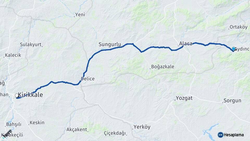 Yozgat Aydıncık Kırıkkale Arası Kaç Km - Yol Haritası