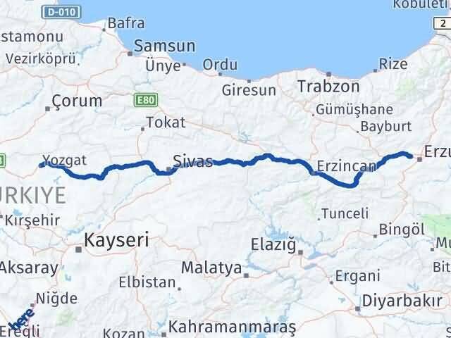 Yozgat Aziziye Erzurum Arası Kaç Km - Yol Haritası