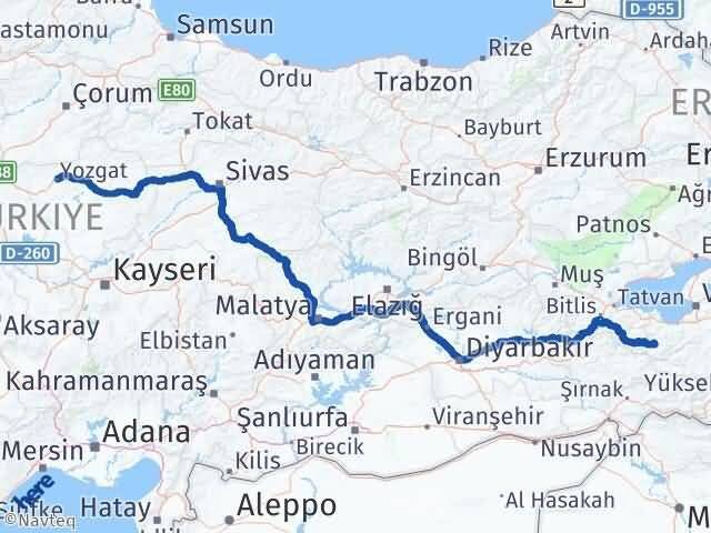 Yozgat Bahçesaray Van Arası Kaç Km - Yol Haritası