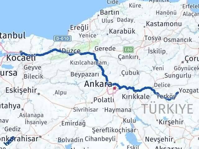 Yozgat Başiskele Kocaeli Arası Kaç Km - Yol Haritası