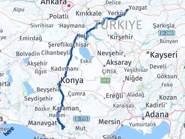 Yozgat Başyayla Karaman Arası Kaç Km - Yol Haritası
