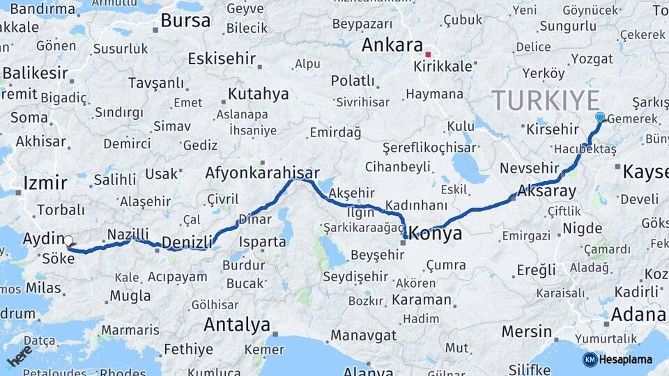 Yozgat Boğazlıyan Aydın Arası Kaç Km - Yol Haritası