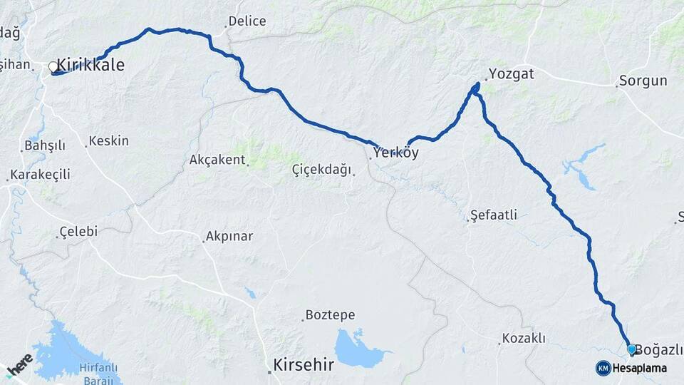 Yozgat Boğazlıyan Kırıkkale Arası Kaç Km - Yol Haritası