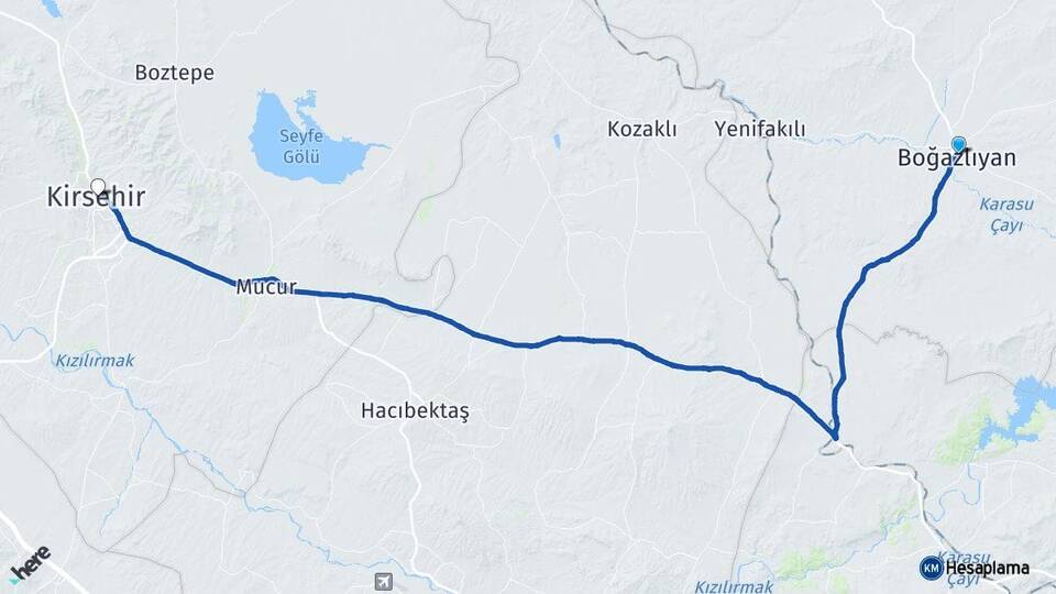 Yozgat Boğazlıyan Kırşehir Arası Kaç Km - Yol Haritası