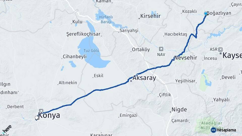 Yozgat Boğazlıyan Konya Arası Kaç Km - Yol Haritası