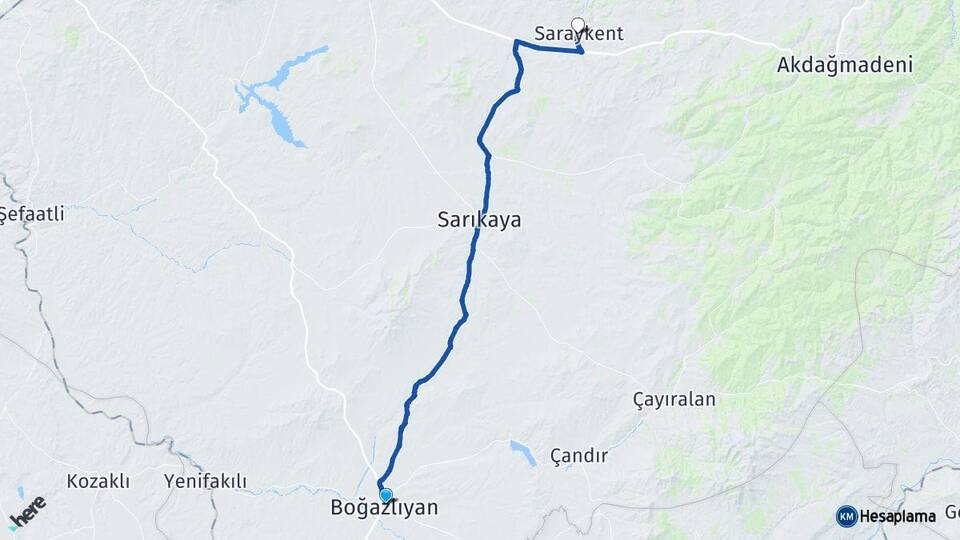 Yozgat Boğazlıyan Saraykent Arası Kaç Km - Yol Haritası